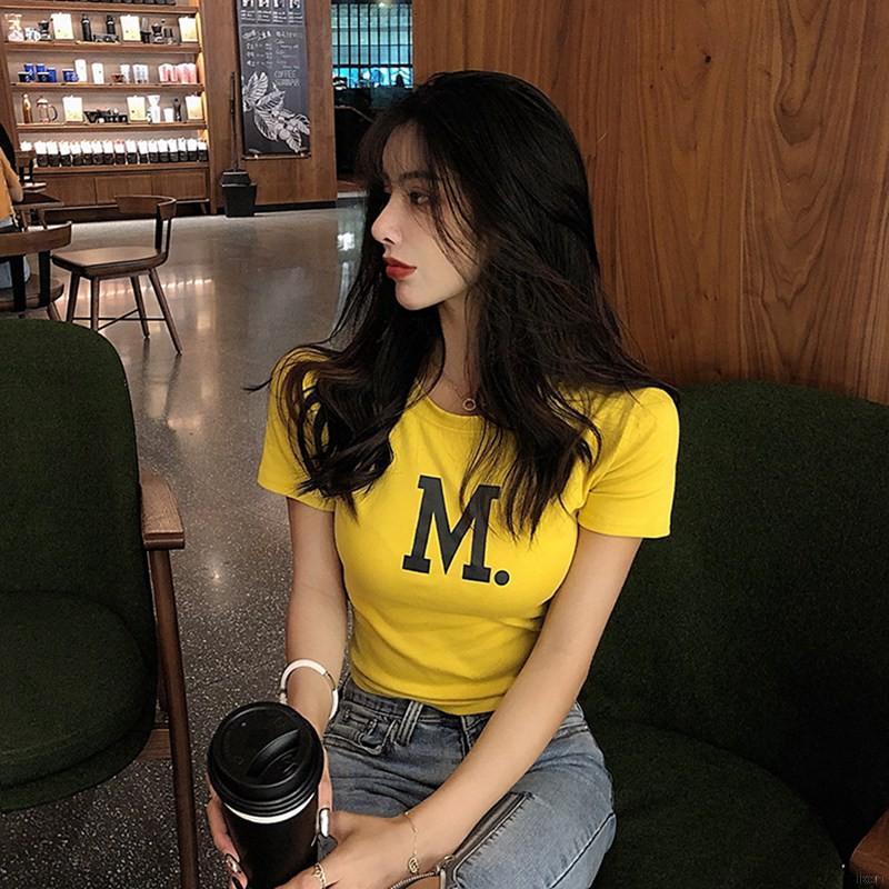 Áo Croptop tay ngắn hoạ tiết chữ in phong cách Hàn Quốc