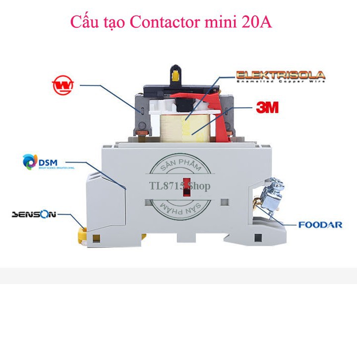 Contactor mini lắp ray cài tủ điện 25A/220V kết hợp cùng công tắc hẹn giờ, ổ cắm hẹn giờ công tắc điều khiển từ xa