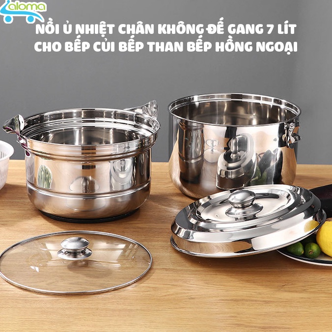 Nồi ủ nhiệt chân không đế gang 7 lít Thermal Cooker hầm gà hầm xương nấu cháo ⚡ Dùng được bếp hồng ngoại, bếp gas, từ⚡