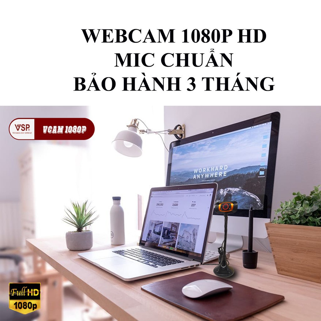 &lt;NEW&gt; Webcam VSP 1080p FullHD/CHÂN CAO/CÓ ĐÈN(FULL BOX)