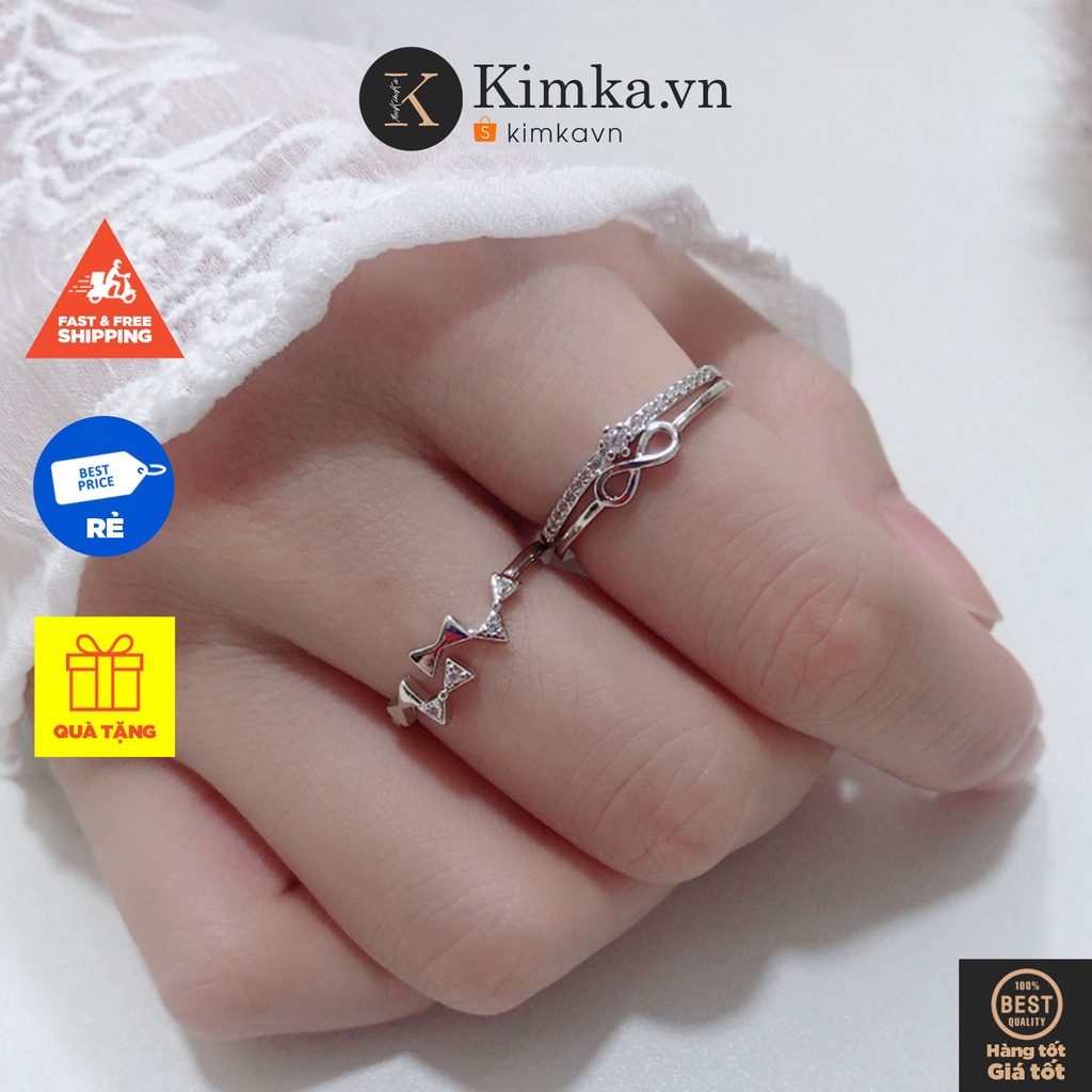 (0178) Nhẫn Hai Lớp Đính Đá Kim Cương Và Hình Học Sang Trọng