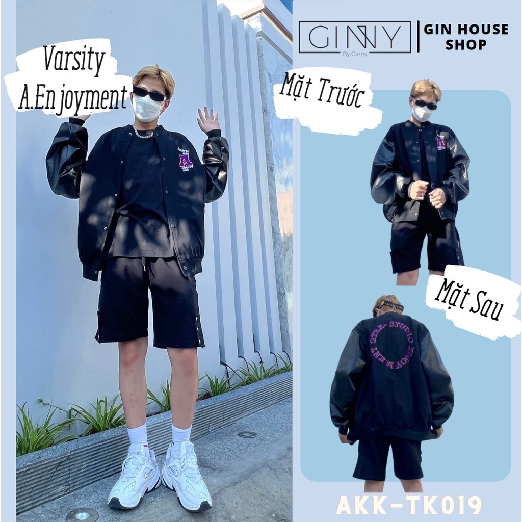 Áo khoác kaki tay da Varsity A.Enjoyment TK-019 Năng Động Hot Trend Unisex By Ginny | GinHouse Shop
