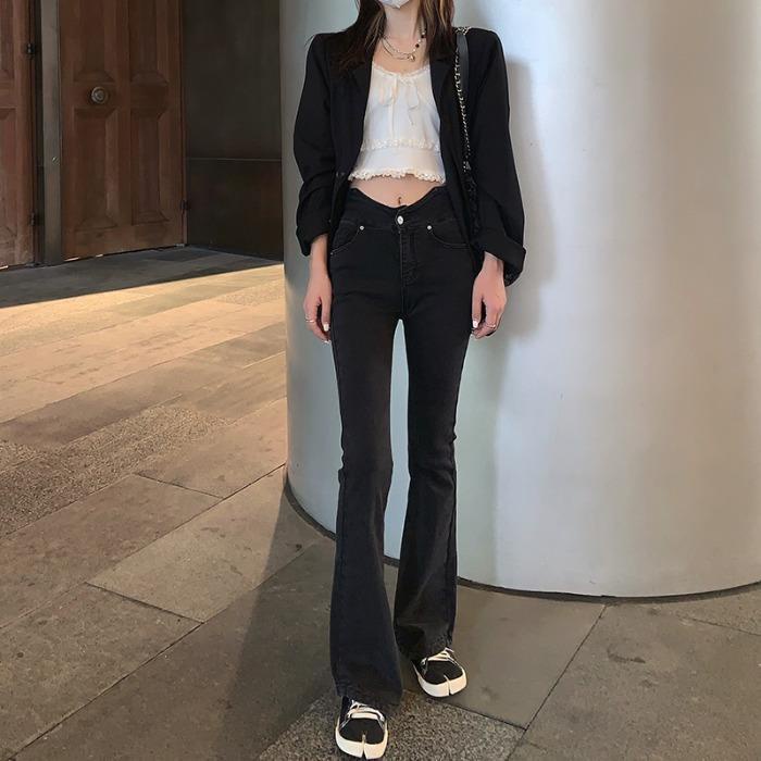 Jiashucheng Quần Jean Cạp Cao Dáng Ôm Co Giãn Phong Cách Mới Cho Nữ @ -