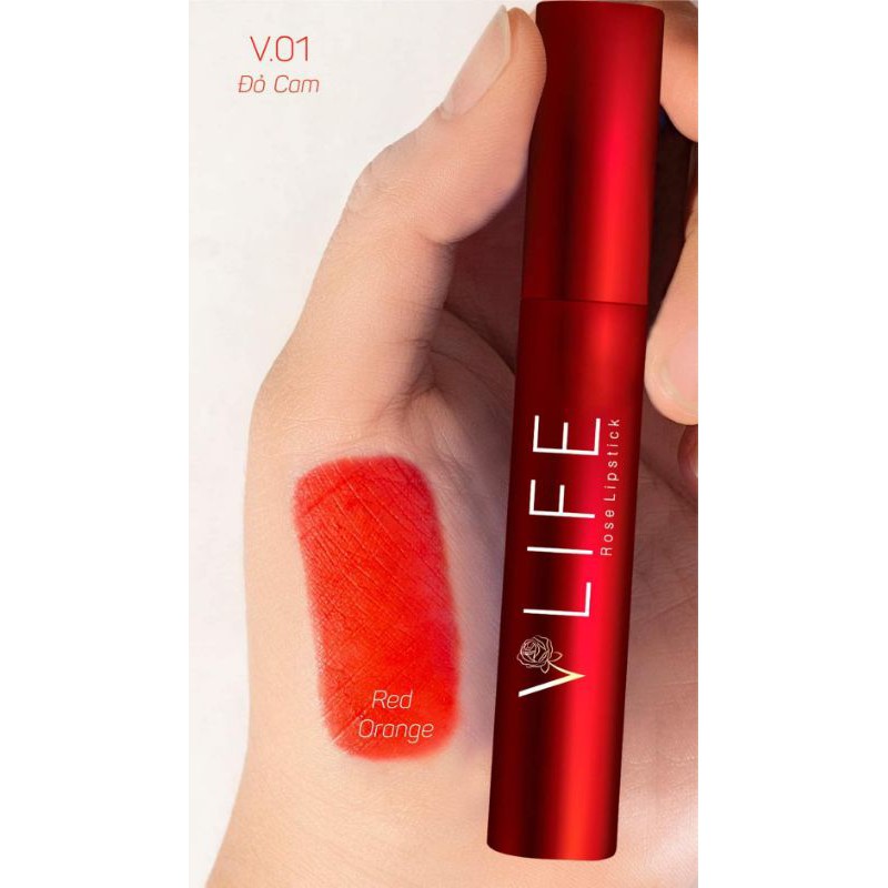 [CHÍNH HÃNG] SON KEM LÌ HOA HỒNG VLIFE ROSE LIPSTICK MÀU ĐỎ CAM