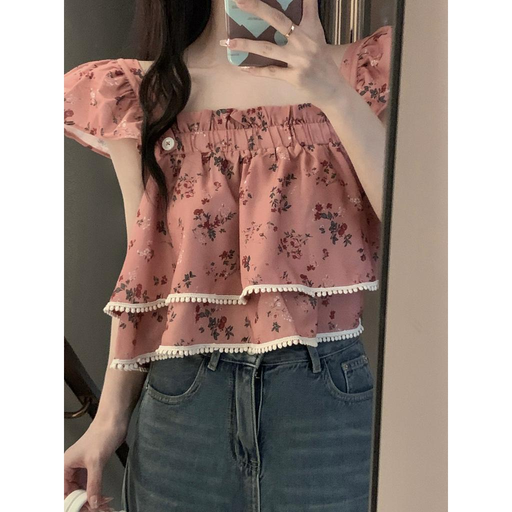 Áo Kiểu Tay Phồng Cổ Vuông In Họa Tiết Hoa Thời Trang Mùa Hè Xinh Xắn Cho Nữ