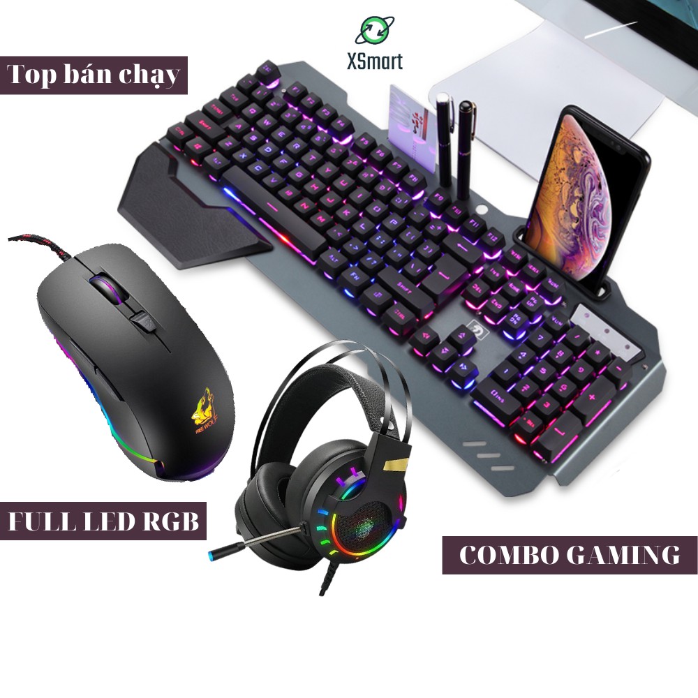 Combo Bàn phím và chuột gaming và tai nghe máy tính chụp tai chơi game, bộ sản phẩm có LED đổi màu K618+V6+K3