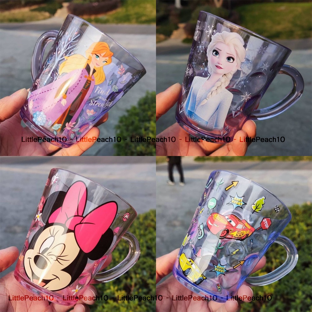 Ly nhựa Disney uống nước trong suốt có quai cầm tay hình Frozen Mickey Minnie Ariel cho bé