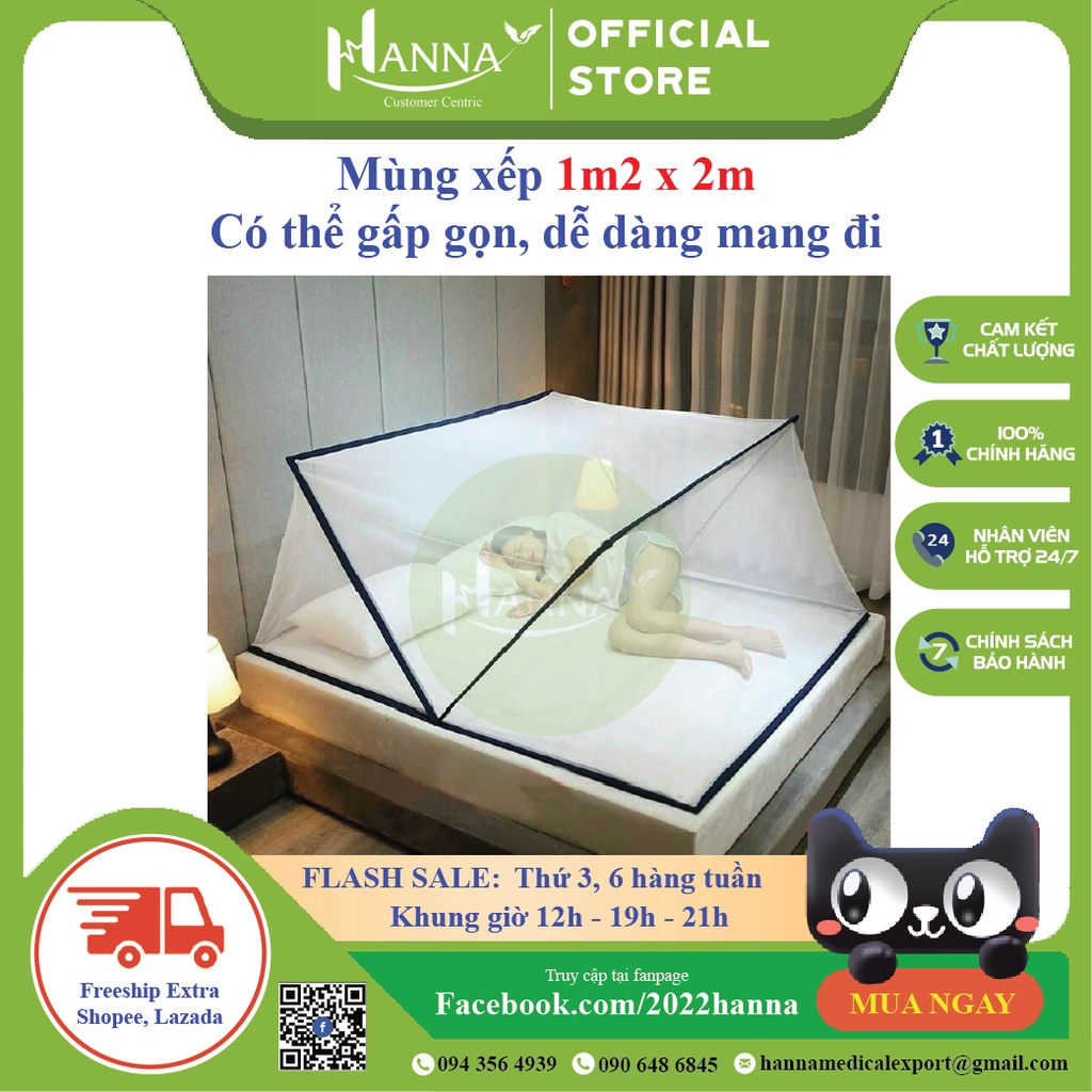 Mùng màn xếp thông minh tiện lợi, giao nhanh HCM, du lịch, cắm trại, gấp gọn, màn gấp, chống muỗi - Hanna