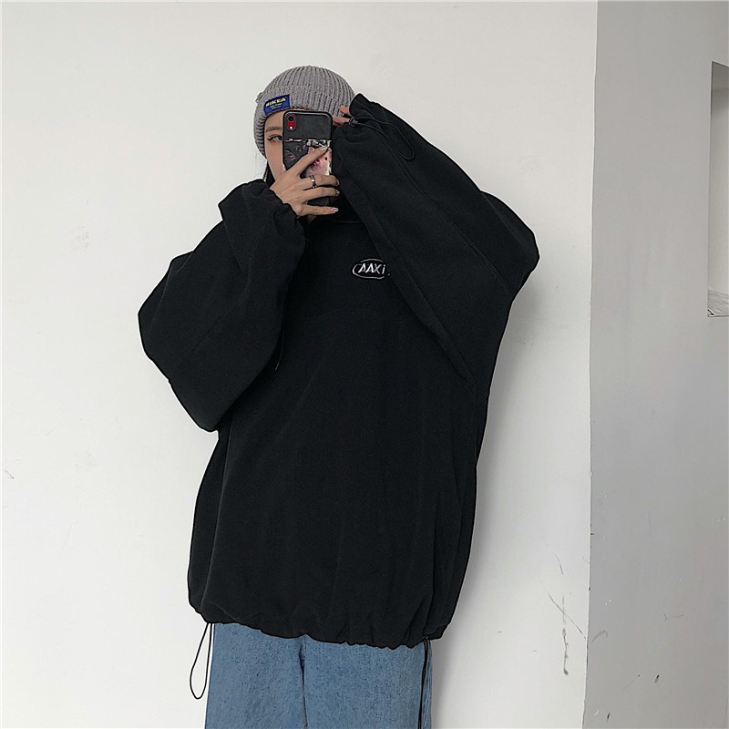 Áo hoodie Ulzzang nữ form rộng dài AAxi màu đen, xanh vải nỉ chất đẹp 2020