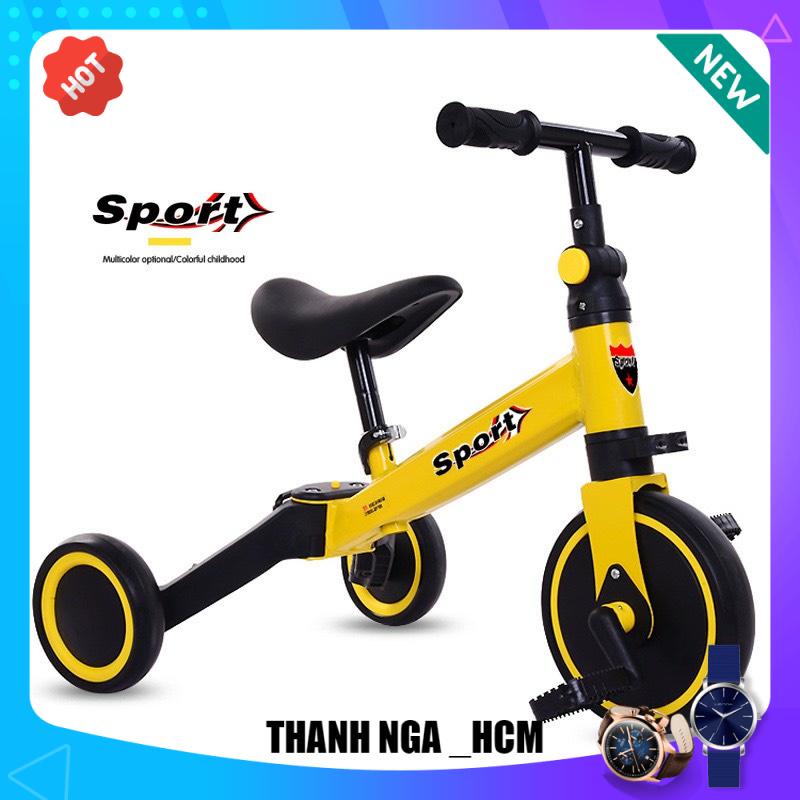 Xe đạp 3 bánh sport 3 in 1 cho bé 2 đến 5 tuổi - Xe chòi chân thăng bằng có bàn đạp, khung thép yên da cao cấp