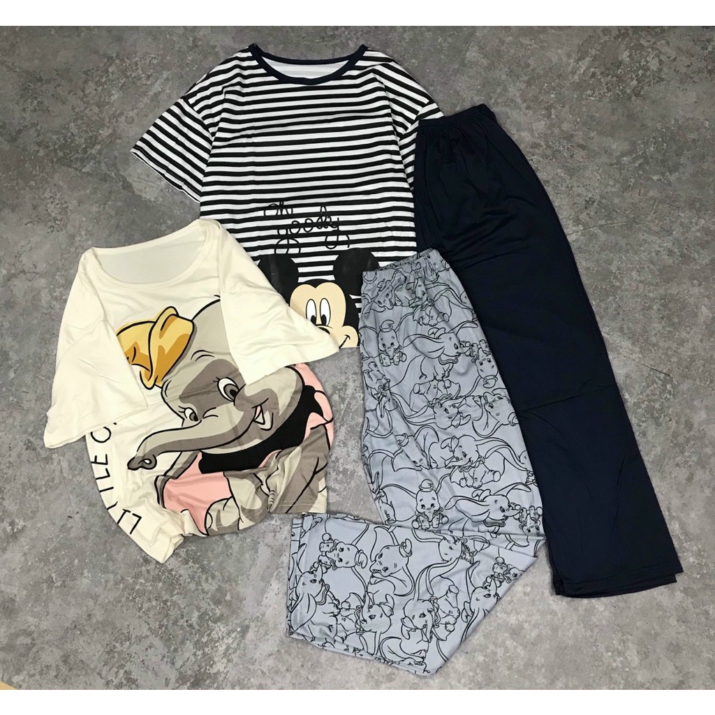 Đồ bộ thun cotton quần dài, đồ mặc ở nhà Quảng Châu, họa tiết hoạt hình dễ thương