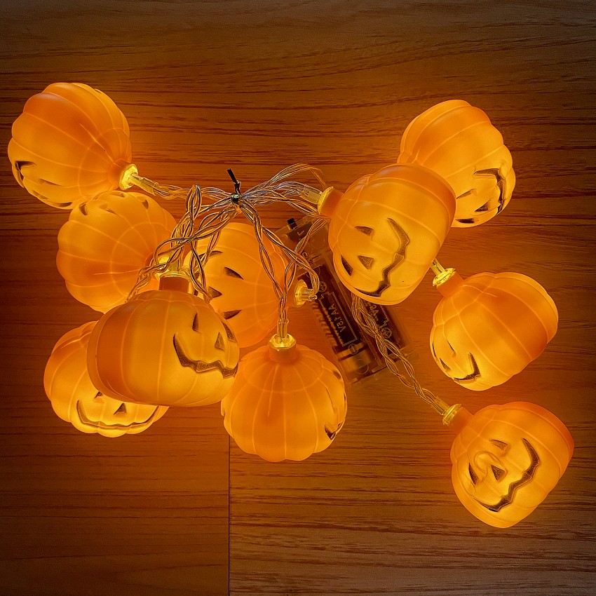Dây đèn LED 10 bóng hình quả bí ngô dài 1m trang trí halloween