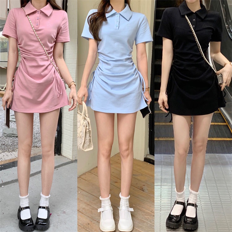 Đầm polo Tay Ngắn Dáng Ôm Thời Trang Hàn Quốc Quyến Rũ Cho Nữ