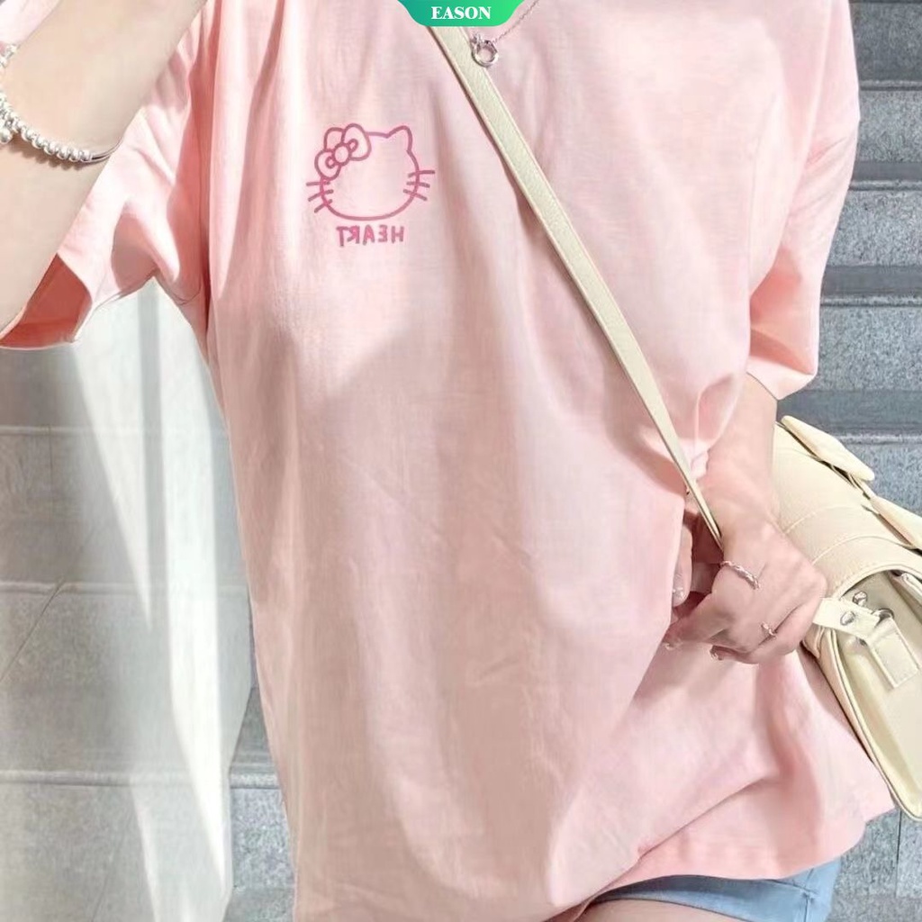 Áo Thun Tay Ngắn 100% cotton In Họa Tiết Hoạt Hình Hello Kitty Dễ Thương Phong Cách Hàn Quốc Cho Nữ
