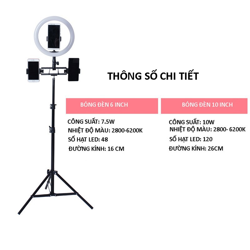 Đèn tròn Livestream, Makeup, Trang Điểm đường kính 16/26cm 3 chế độ sáng