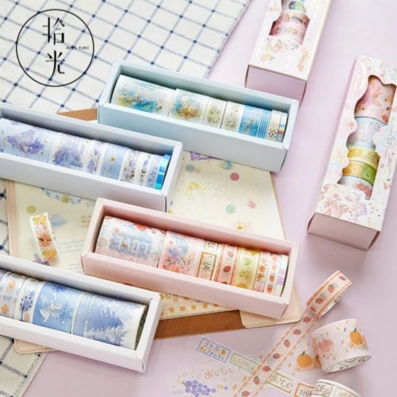 Set 8 cuộn băng dính trang trí washi tape ánh nhũ