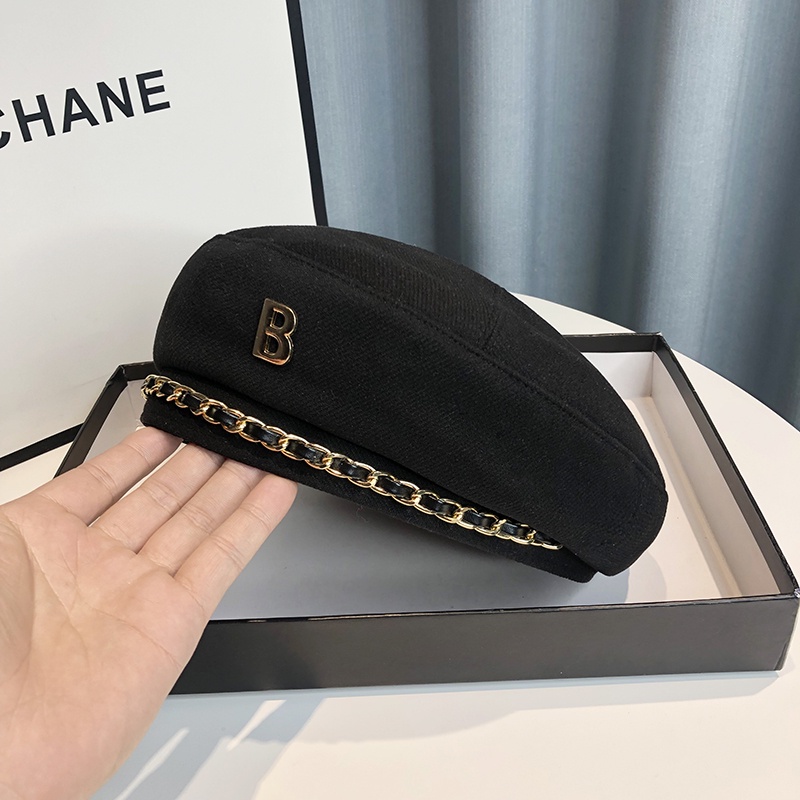 Mũ Beret Phối Dây Xích Phong Cách Thời Trang Thu Đông Hàn Quốc Cho Nữ