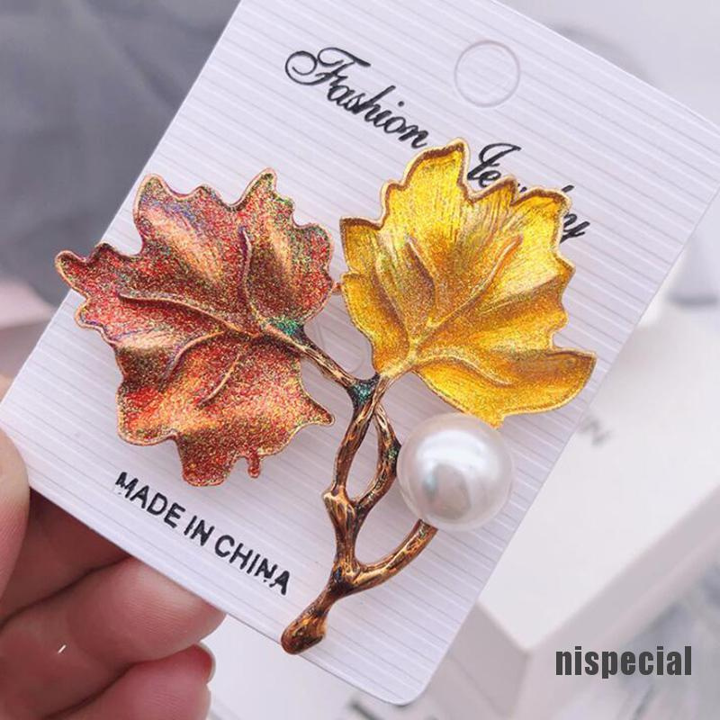 [nis-beauty] Vintage Maple Leaf Pearl Brooch Corsage Pin Accessories Gift Jewelry