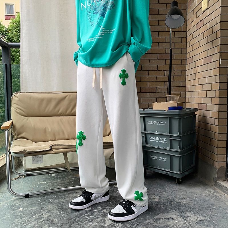 Quần Thể Thao Dây Rút Ống Rộng Màu Trắng Phong Cách Đường Phố Harajuku 2023 Mới Cho Nam Nữ