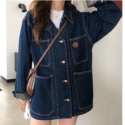 Áo Khoác Denim Dáng Rộng Cỡ Lớn Thời Trang Mùa Đông Cho Nữ