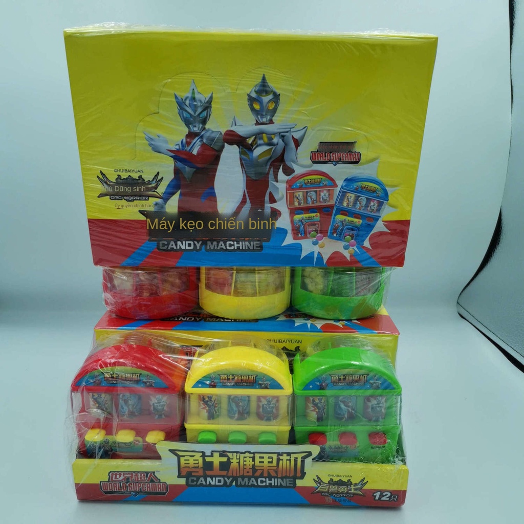 ✠○Máy bán kẹo tự động Máy bán hàng tự động Warrior chính hãng Đồ chơi kẹo Một hộp 12 món quà đồ chơi trẻ em