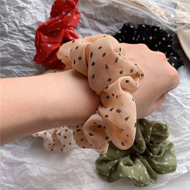 Buộc tóc scrunchies vòng chấm bi