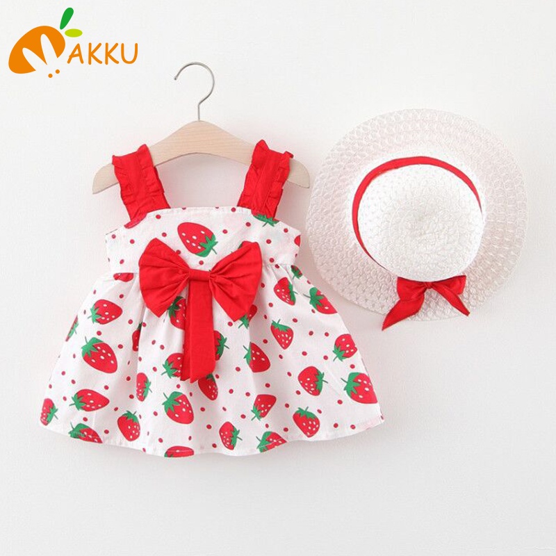 Đầm Thời Trang In Hình Quả Dâu Xinh Xắn Cho Bé Gái akku