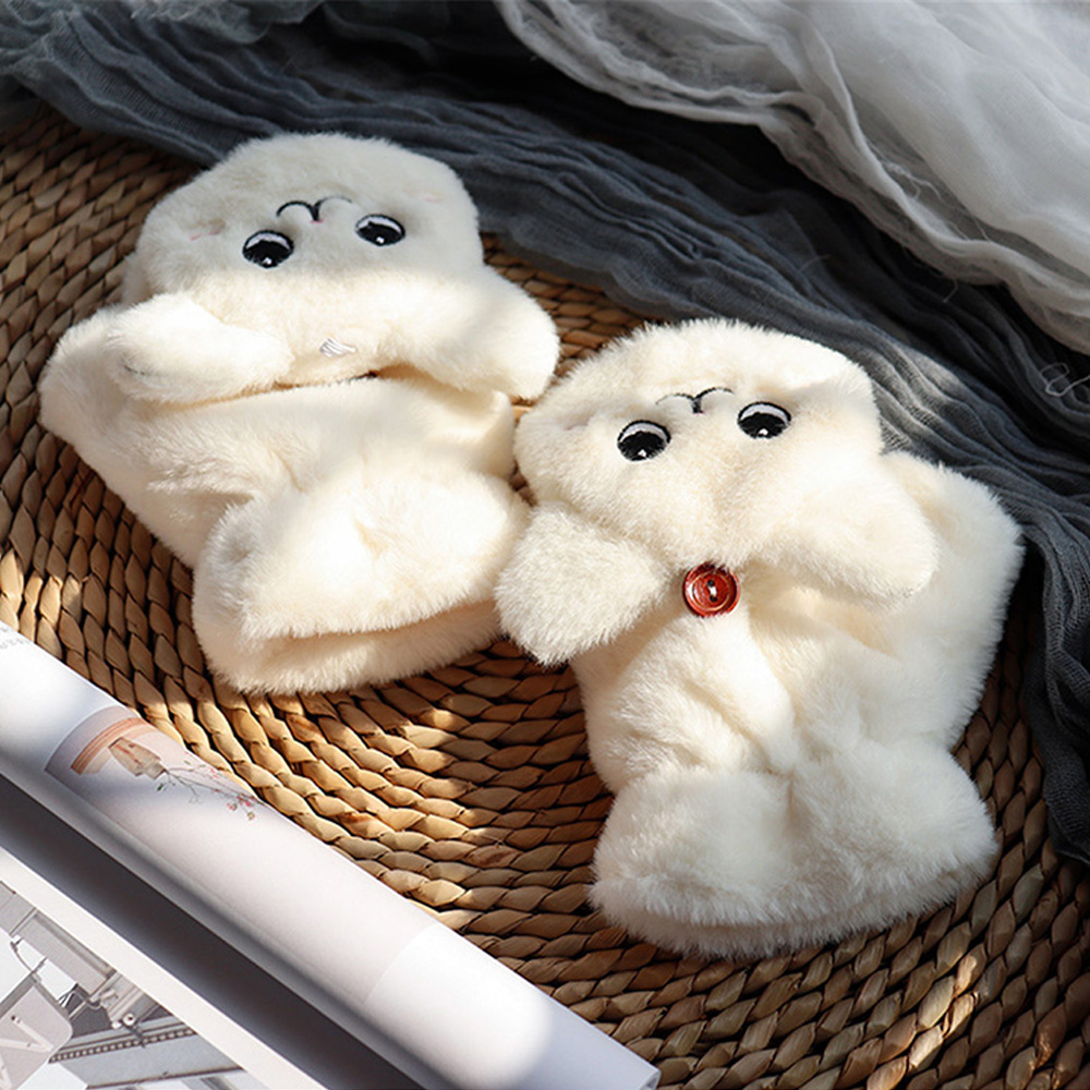 Găng Tay Hở Ngón Phối Lông Thỏ Nhân Tạo Mềm Dày/Nhiều Màu Thời Trang