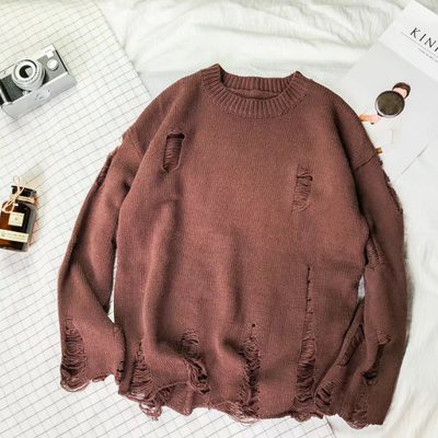 Áo len nam rách cổ tròn- style hàn quốc - chất len đẹp