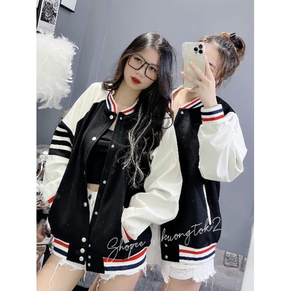 Áo khoác bomber Thom viền tay 2 màu Đen - Xám mẫu hot 2022 HARIQUEEN