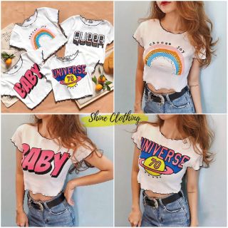 Áo croptop in hình mùa hè viền lai , cuốn biên cao cấp Shine Clothing