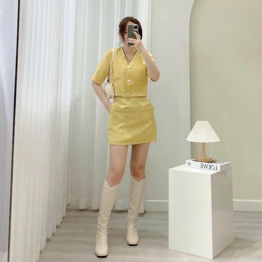 Set Áo Dạ Kèm Chân Váy Sang Chảnh Phong Cách Hàn Quốc 2 Lớp - Hàng Thiết Kế De Mila SD75