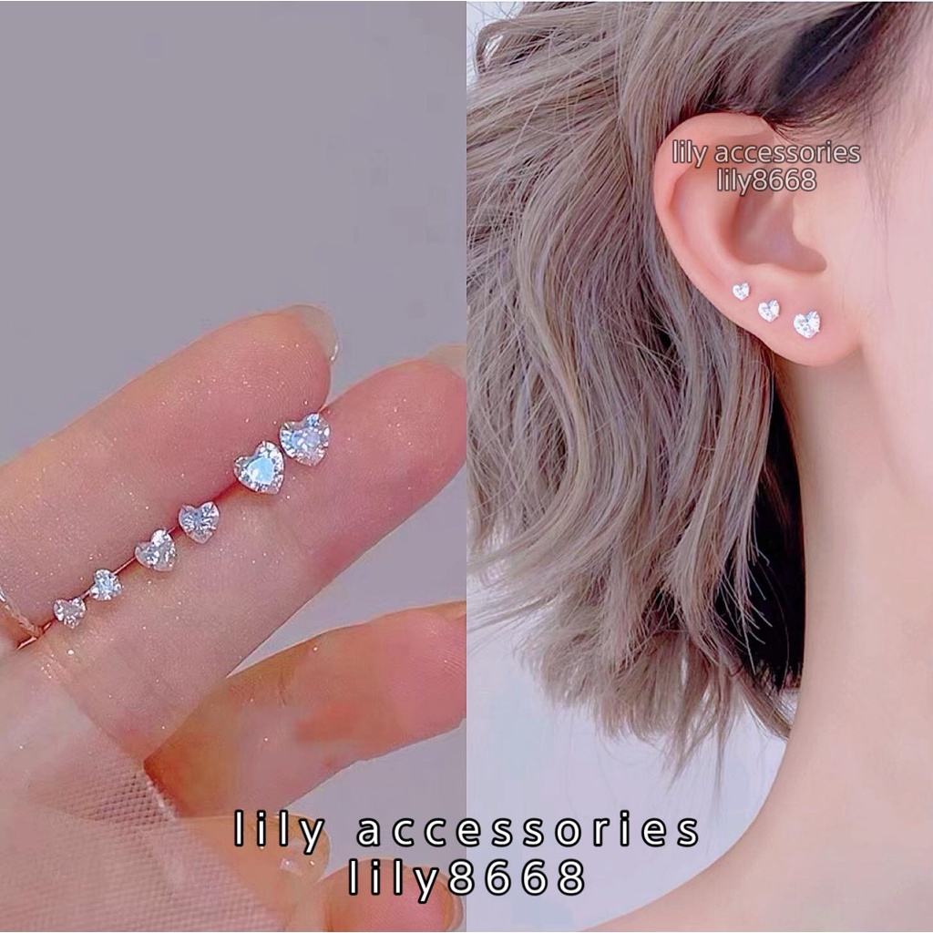 Khuyên tai trái tim đính đá Unisex không gỉ