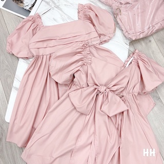  Váy babydoll đầm babydoll váy tiểu thư tay phồng cổ vuông hở lưng 