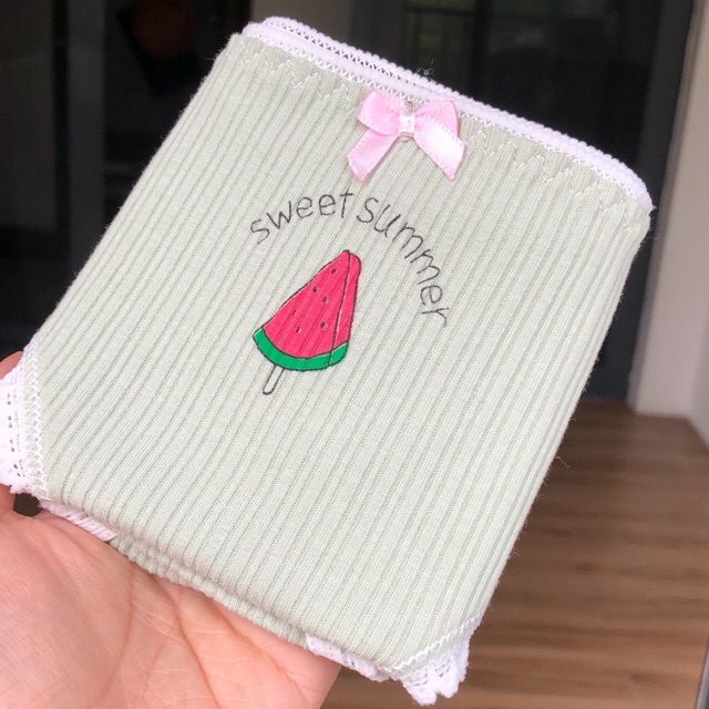 [Có video sản phẩm] Set 4 quần lót cotton tăm hoạ tiết dưa hấu, xương rồng | BigBuy360 - bigbuy360.vn