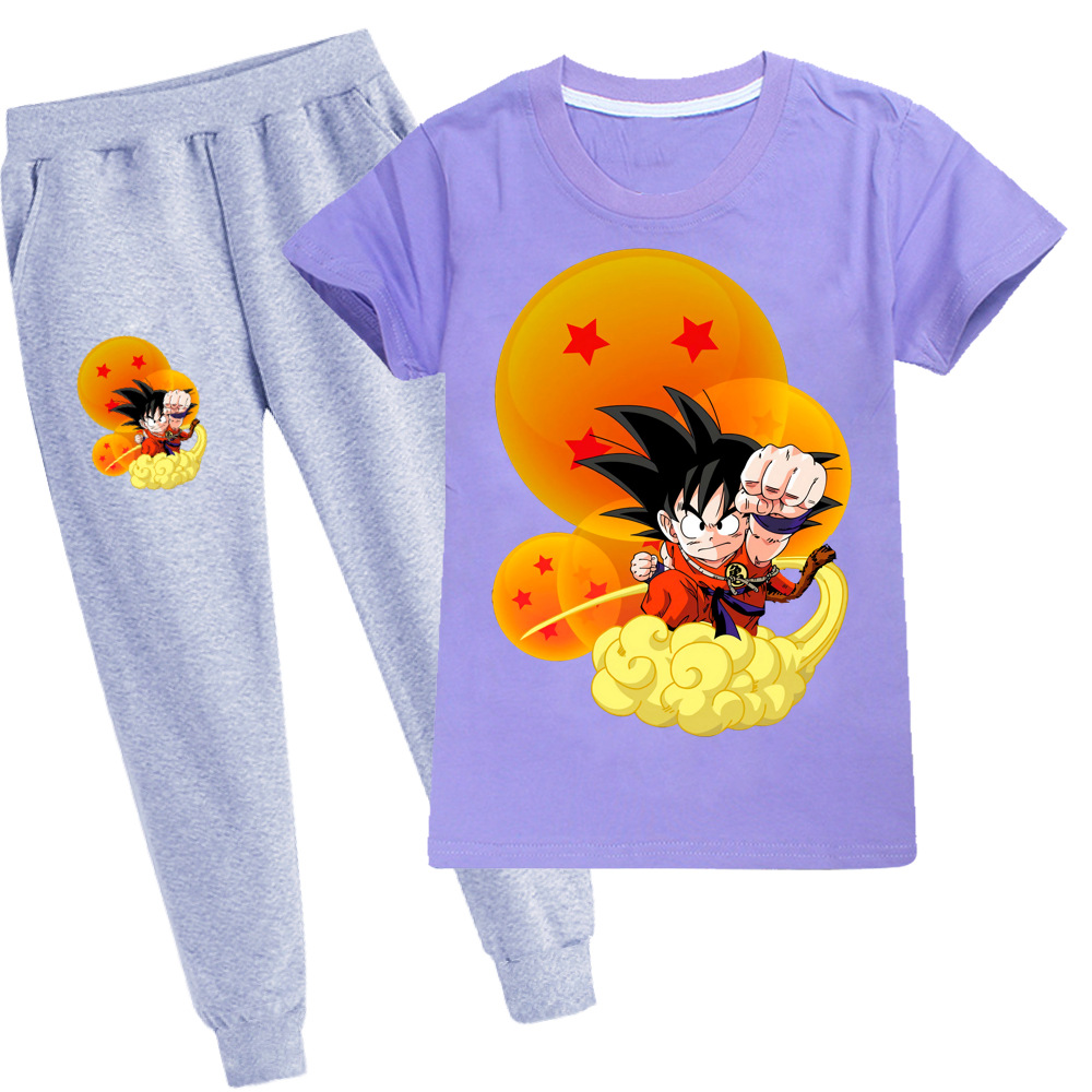 Set Áo Thun Tay Ngắn In Hình Dragon Ball + Quần Dài Năng Động Thời Trang Phong Cách Hàn Quốc Cho Bé Trai