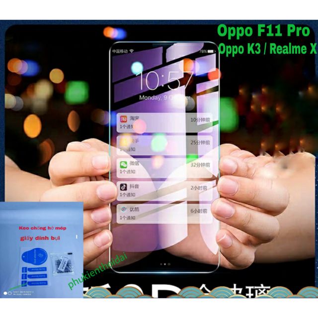 Cường lực Oppo K3 / F11 Pro / Realme X tím chống tia UV hại mắt tặng keo mép