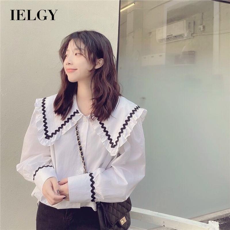 Áo sơ mi trắng tay dài dáng rộng cổ búp bê thời trang cho nữ