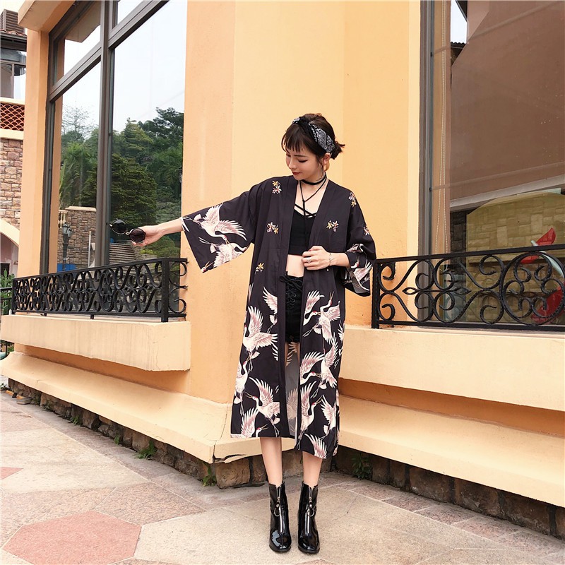 Áo khoác Kimono haori happi dáng dài kèm đai