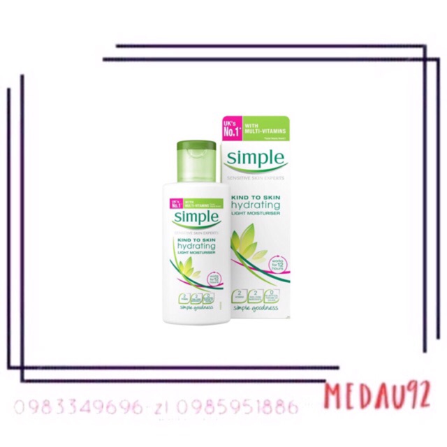 Kem dưỡng da Simple Kind To Skin Hydrating Light Moisturiser | BigBuy360 - bigbuy360.vn