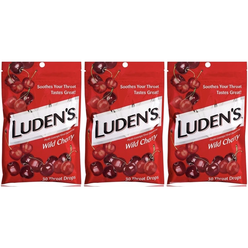 Kẹo ho Luden's Throat Drops Wild Cherry, 30 ct-Mỹ