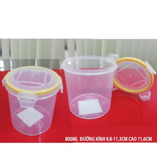 Bộ 2 hộp nhựa tròn 800ml nắp cài kín hơi đựng thực phẩm Việt Nam. þ9,8x11,2cm cao 11,6cm. L942x2