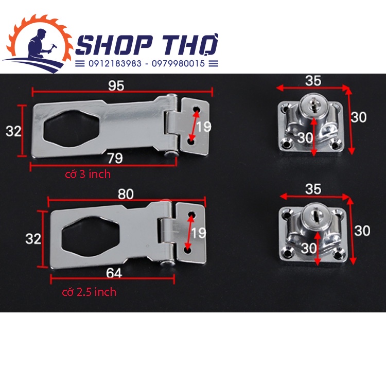 Bộ khóa hộp gài có chìa cỡ 2.5 và 3 inch