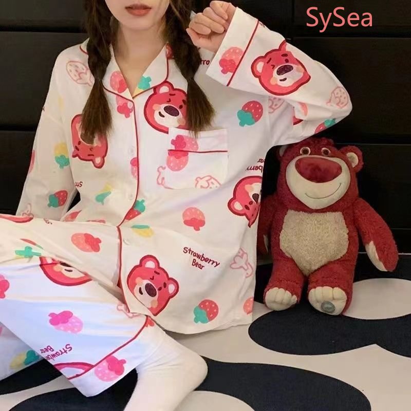 Bộ Đồ Ngủ Họa Tiết Gấu Và Dâu Tây Đáng Yêu Cho Nữ Kiểu Hàn Quốc