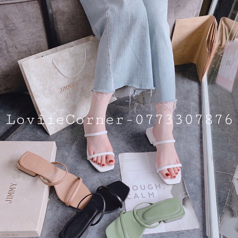 LOVIIECORNER- DÉP NỮ THỜI  ĐẾ VUÔNG 2CM QUAI MẢNH 5 MÀU ĐEN KEM TRẮNG XANH NÂU LOVIIECORNER DÉP NỮ THỜI TRANG D200548