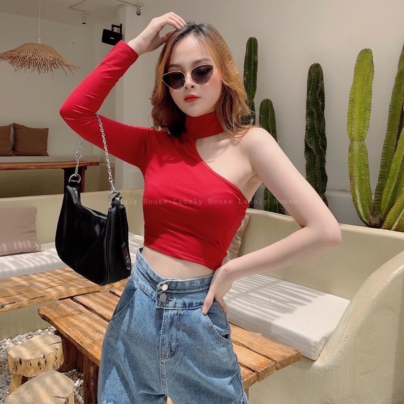 Áo kiểu thun tay dài một bên cho nữ