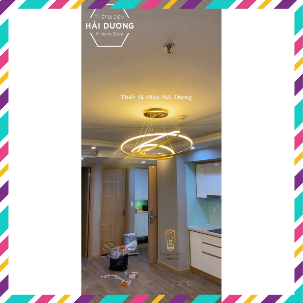 Đèn Thả Trang Trí - Đèn Thả Trần Không Gian Led Viền Vàng TBD800, Hình Tròn 3 Vòng Viền Vàng, 3 Chế Độ Sáng, Điều Khiển