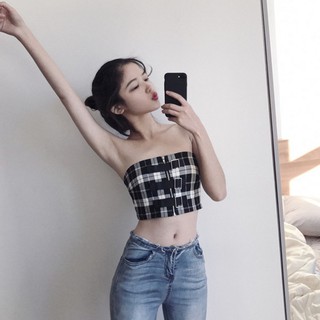 [order, ảnh thật ở cuối] ​áo croptop ulzzang, áo ống ulzzang, áo tube ulzzang, áo tube caro, áo không tay