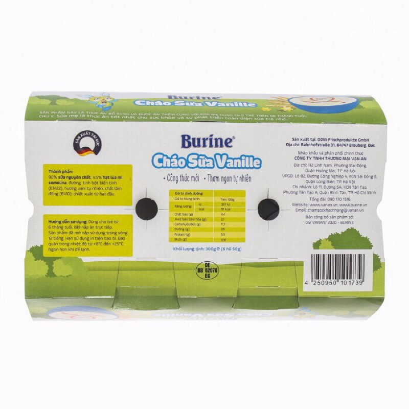 CHÁO SỮA BURINE ĐỦ 3 VỊ CHO BÉ(6 hũ*50g)