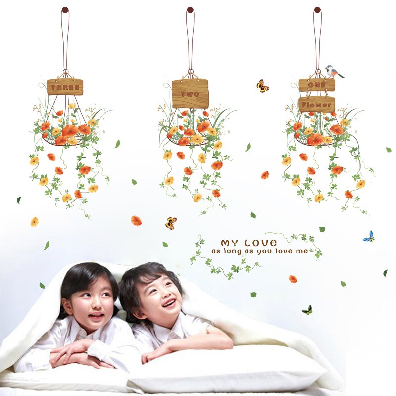 Decal dán tường - Giấy dán tường - 3 lẵng hoa - flowerdecal - XL7106